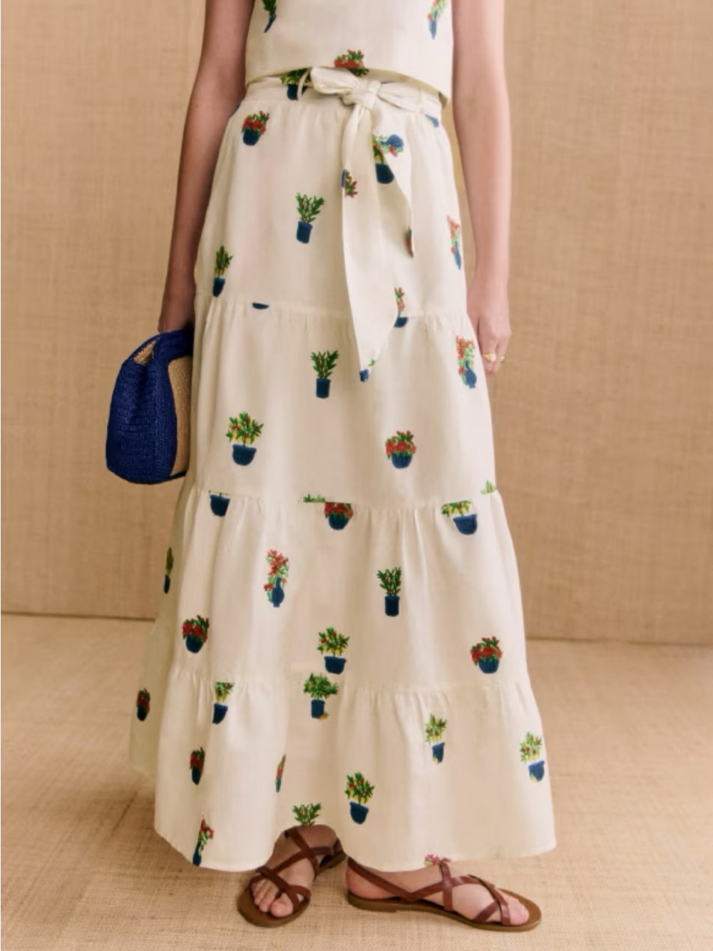 Sézane x Momoni Italy 🇮🇹 Lambertine Jardini Cream Maxi Skirt 🪴 Plants